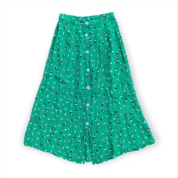 Green Button Down Flowy Skirt - Picture 1 of 5